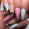 24Pcs Y2K Blue Star Almond Press On Nails Black Polka Dot French Tip Full Cover Fake Nails Sweet Cool Manicure