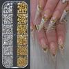 1Set 12 rejillas Mixto Oro y Plata Perla Semirredonda Joyería para Arte de Uñas Estrella Luna Metal Accesorios Decoración de Uñas