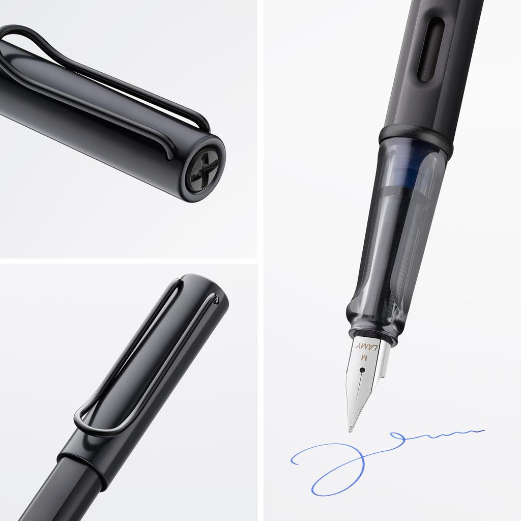 LAMY Black Fountain Pen Ergonomic Grip and Black Steel Size M Lightweight Aluminum Body Includes LAMY T10 Blue Cartridge AL-star - Nib, - - -