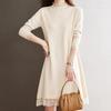Lace Half Turtleneck Sweater Solid Color Loose Pullover for Women Casual Long-sleeved Knitted Dress for Autumn and Winter