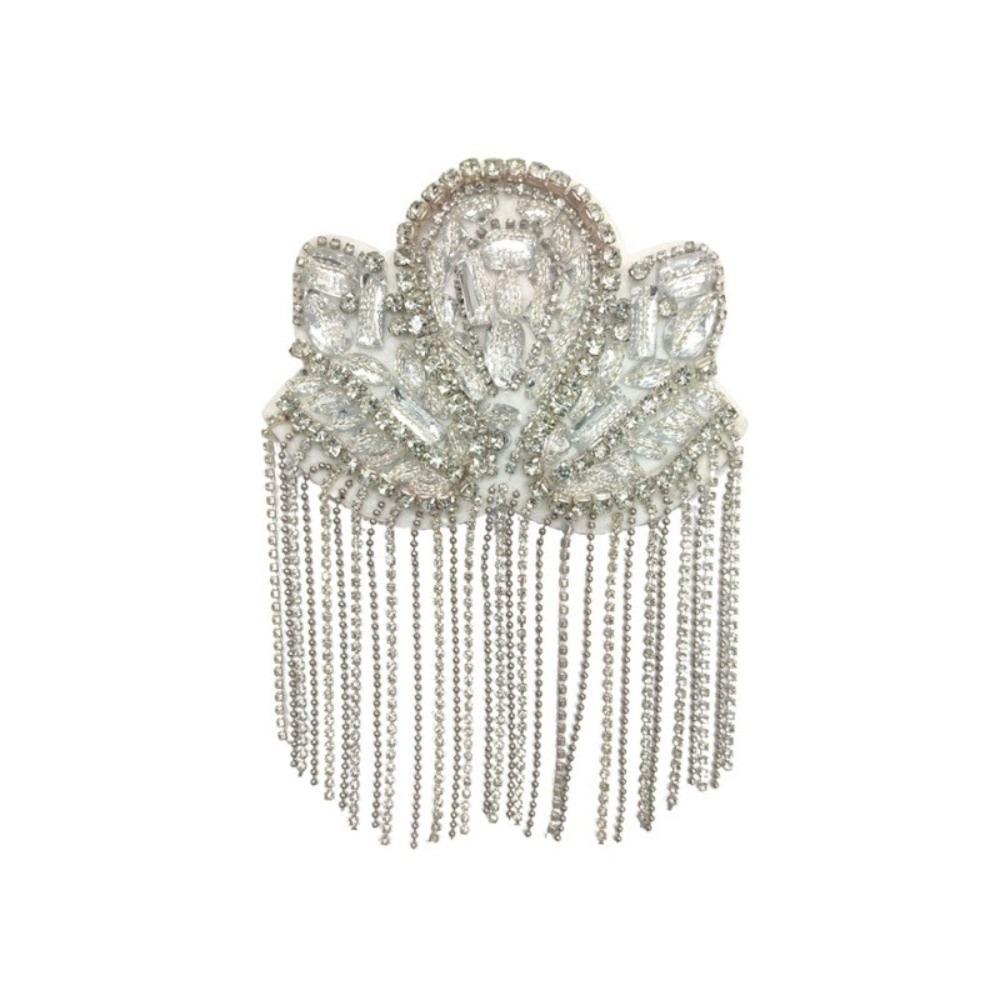 1Pc Beaded Decoration Diamond Tassel Epaulets Detachable Sparkling Shoulder Tassel Epaulet Rhinestone Hand-Beaded Fabric Patch
