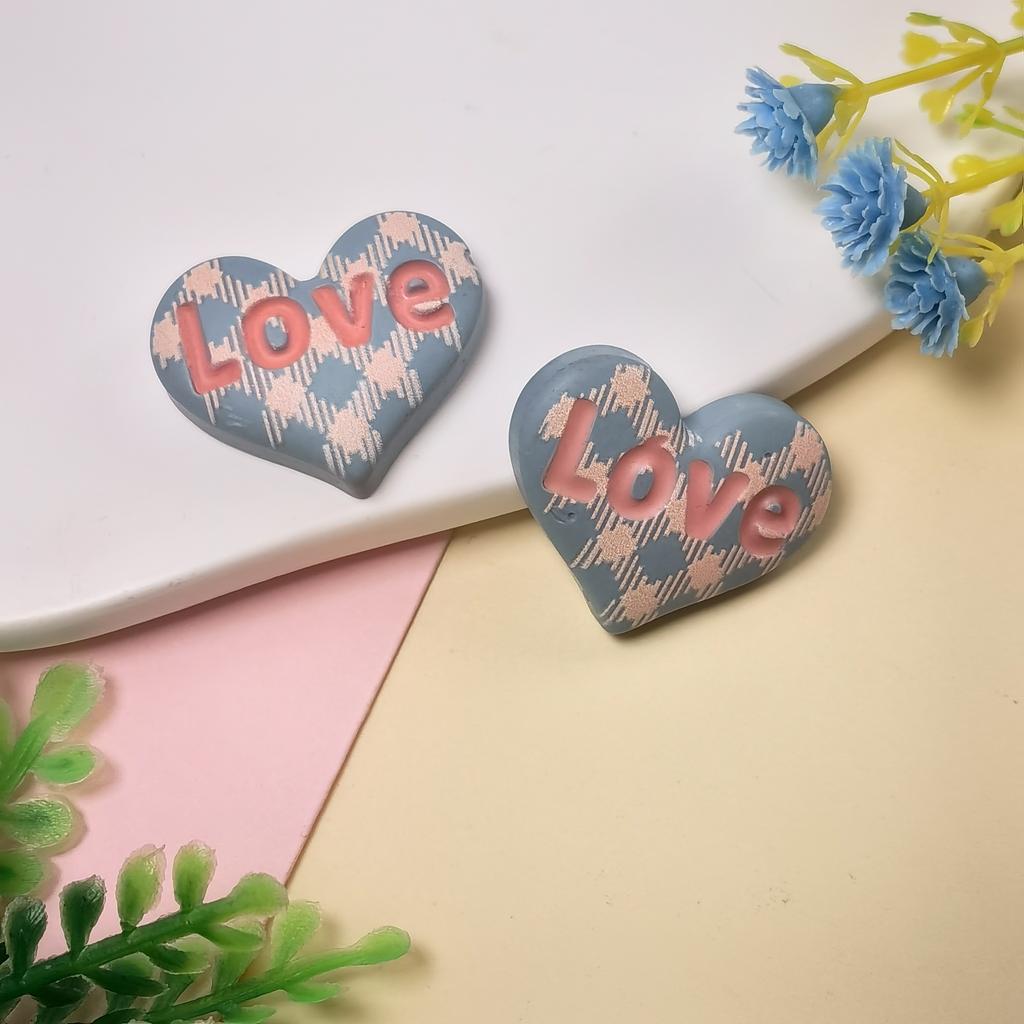 100Pcs Plaid Love Heart Planar Flatback Resin Cabochon Earrings Jewelry Making Accessories DIY Patch Crafts Material
