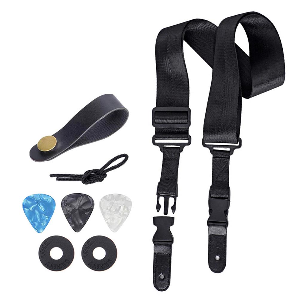 Leather Ends Guitar Strap Replacement Set Vintage Guitar Strap with Picks Guitar Strap Acoustic Folk Guitar Belt Strap