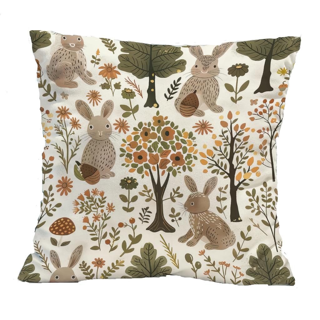 Woodland Bunny Rabbit Pillow Cover Cute Forest Animal Print Boho Botanical Nursery Cushion Case For Sofa Bed Couch Home Decor