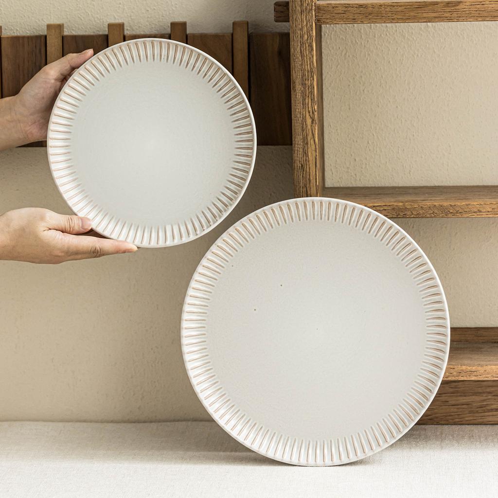 Plate Simple Wind Relief Edge Ceramic Plate Large Plate Household Restaurant Tableware Round Plate Vegetable Plate Steak Plate