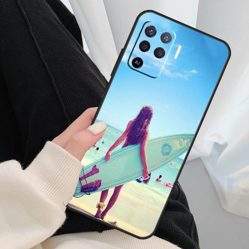 HAWAII STRAND SURF MEISJE SURFEN KUNST Hoesje Voor Oppo A40 A60 A80 A5 Pro A15 A16 A17 A57 A77 A94 A74 A54 A76 A96 A18 A38 A58 A78 A98