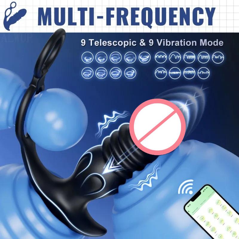 Neue APP-Steuerung Männlicher Stoßender Prostata-Massagegerät Vibrator Männer Gay Masturbation Analer Stöpsel Teleskopischer Butt Plug Weibliches Erwachsenen-Sexspielzeug Teleskopischer Dildo