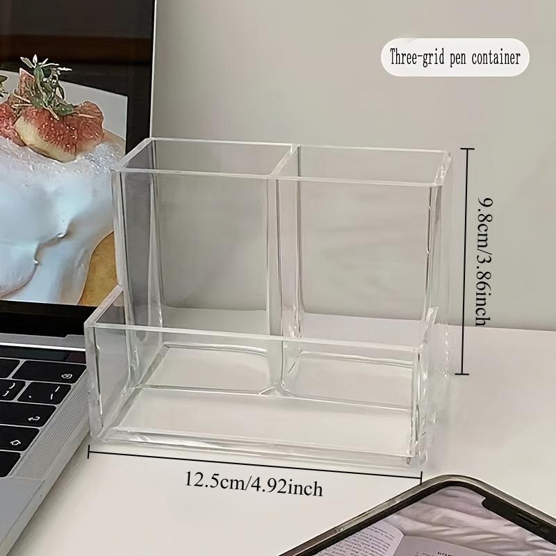 

The Transparent Acrylic Three-compartment Pen Holder for Desk Renovation, Student Desktop Storage Box Office Desktop Student прозрачный