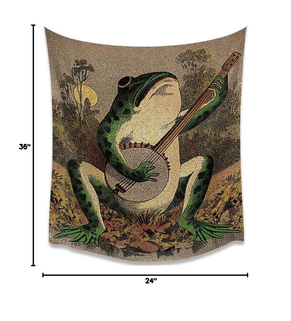 Hannahcos Boho Wall Decor Orange Frog Tapestry, Vintage Frog Playing Banjo Aesthetic Wall Hanging For Bedroom, Living Room & Dor