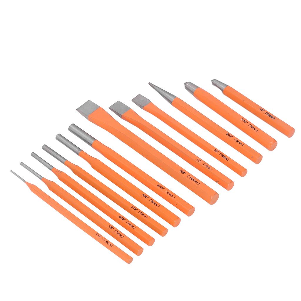 12PCS Roll Pin Punch Chisel Set Multiple Size Punch and Chisel Removing Repair Tool DIY Tool for