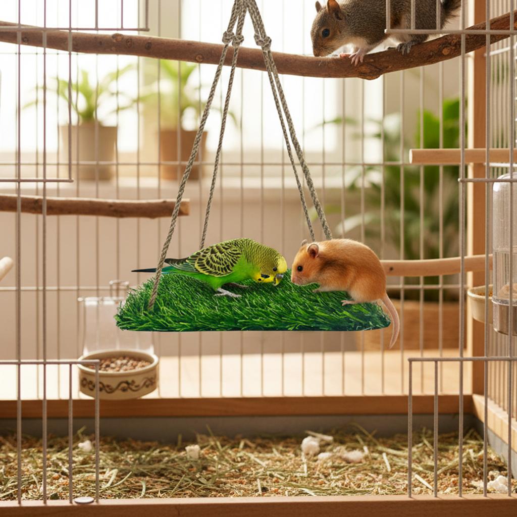 Pet Grass Hammock For Parrots Squirrels Hamsters Large Medium Small Sized Birds And Rodents Climbing Toy With Suction Cup Hook