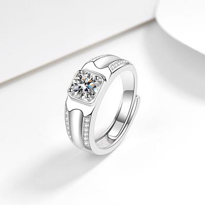 Men's Adjustable S925 Sterling Silver Wedding Ring with Diamonds