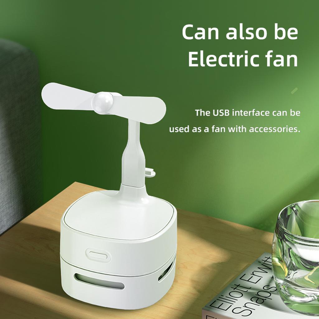 Mini Desktop Vacuum Cleaner with USB Fan Portable Cordless Table Dust Sweeper Rechargeable Battery