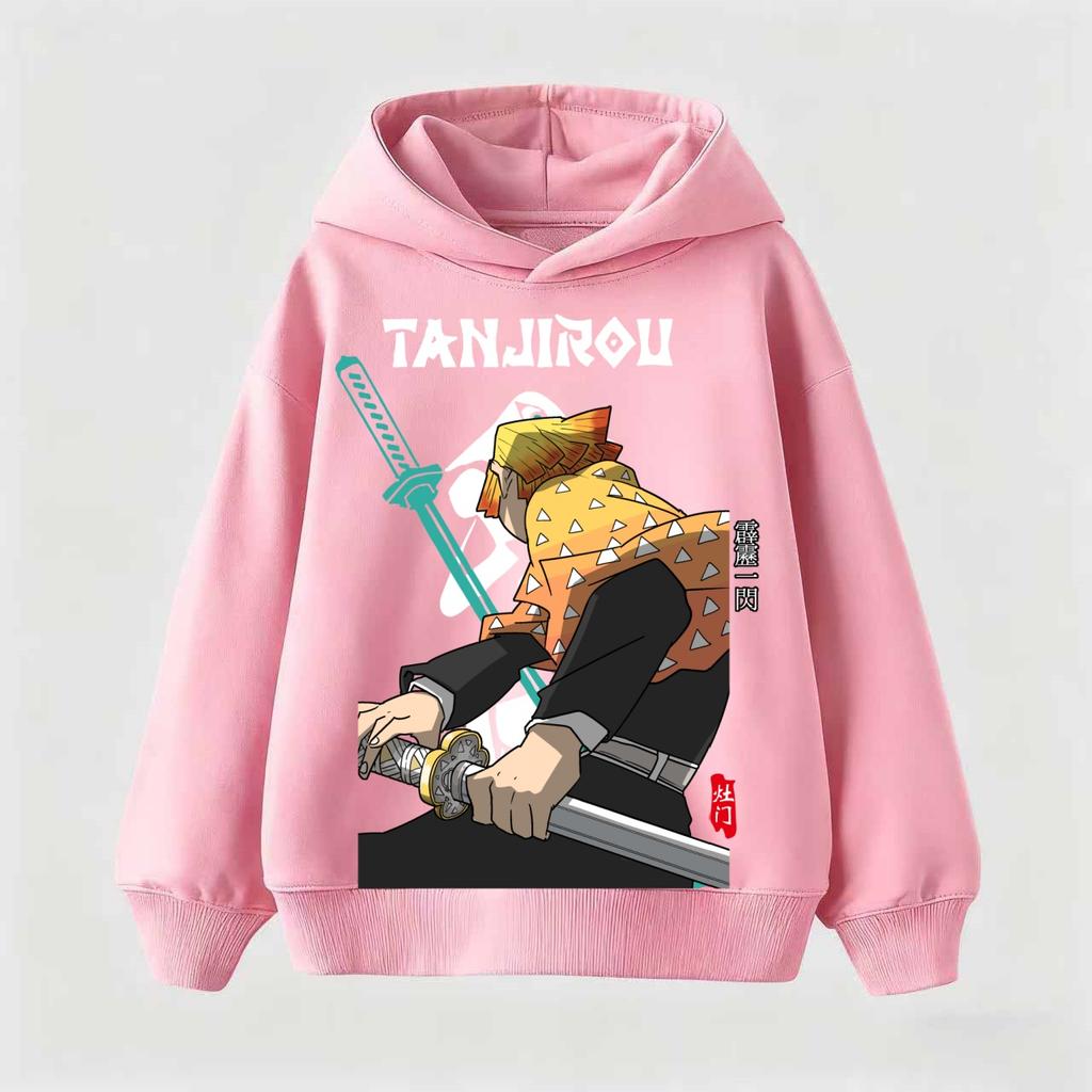 Kids Anime Demon Slayer Tomioka Print Hoodie Unisex Boys Girls Casual Tshirt 100-160cm Childrens Cartoon Clothes