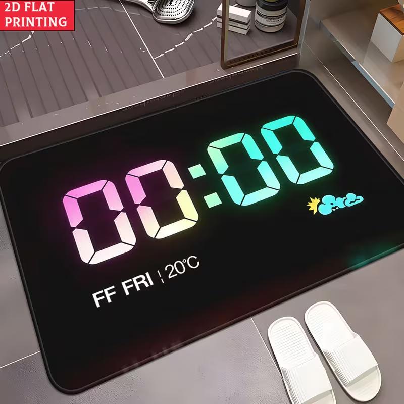 

Electronic Clock Doormat Neon Digital Display Number Pattern Entrance Rug Modern Home Decor Soft Non-Slip Welcome Mat 40cm x 60cm