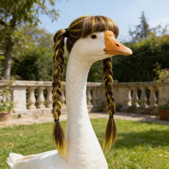 Porch Goose Wig Cute Goose Statue Braid Wig Funny Double Braids with Adjustable Elastic Band for Lawn Goose Statue Yard Garden Outdoor Decoration
