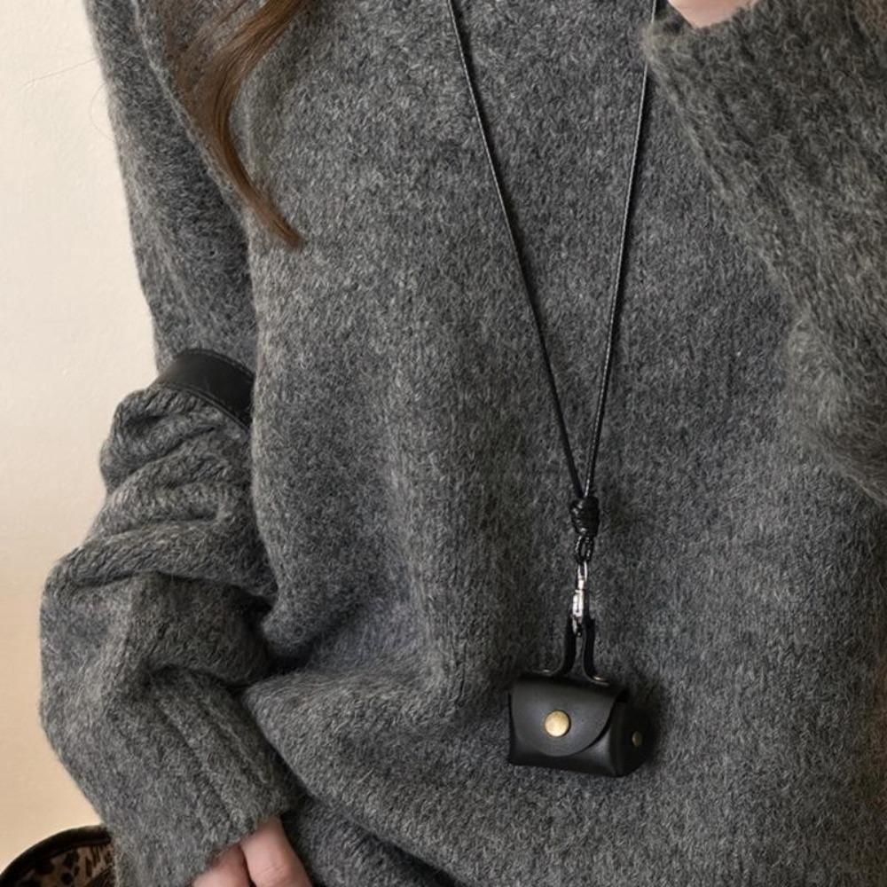 Hanging Neck Leather Long Necklace Anti-loss Pu Leather Key Bag Simple Coin Purse Necklace  Ladies