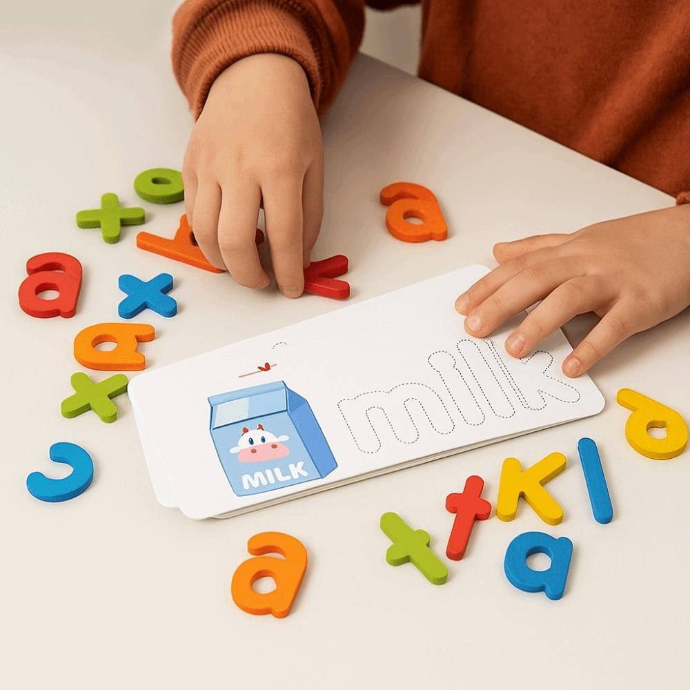 Double-Sided Wooden Word Spelling Game Pattern Cognitive Educational Toys  Children Kids Boys