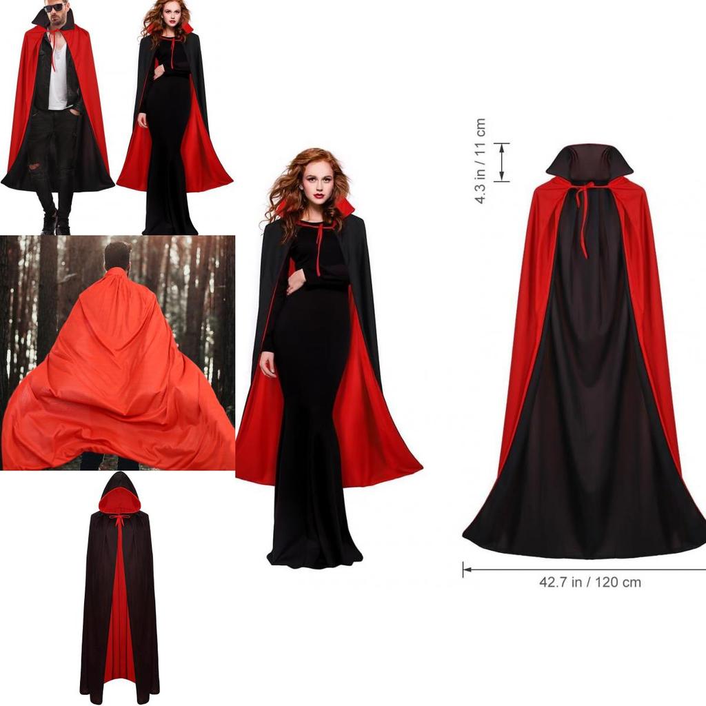 Vampire Costume Cloak With Hood For Halloween Cosplay Adults Dress Up Prop
