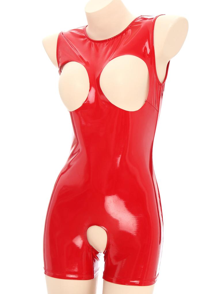 Womens Leather Bodysuit Cupless Open Butt Bodycon Leotard Jumpsuit One Piece Clubwear Teddy Costume