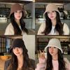 Solid Color Bucket Hat For Women Winter Korean Style Warm Sun Protection Cap For Casual Fashion