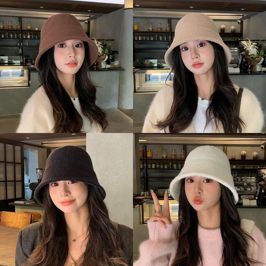 Solid Color Bucket Hat For Women Winter Korean Style Warm Sun Protection Cap For Casual Fashion