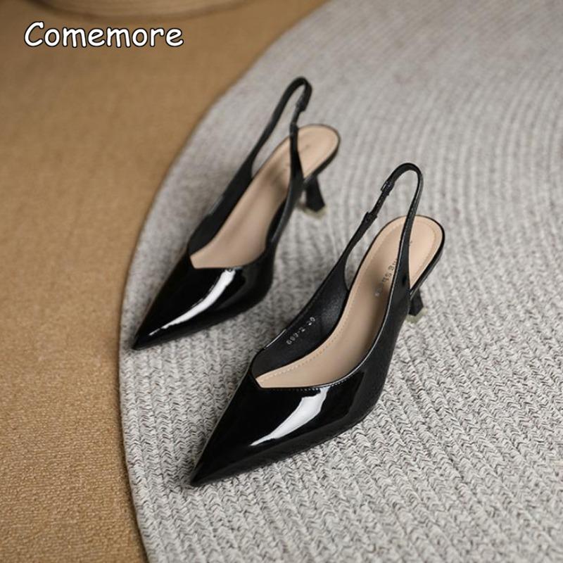 Patent Leather Pointed Toe Slingback Pumps Back Strap Kitten Heel Elegant Sandals Ladies Party Dress Shoes Fashion Women's Heels