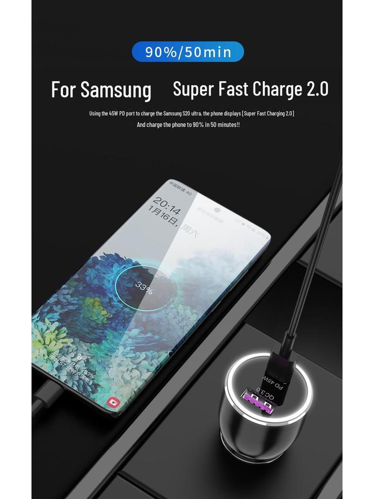 Crucial PD45W Car Charger for Samsung, Huawei, Apple Laptops - PPS Super Fast Charging, Certified.