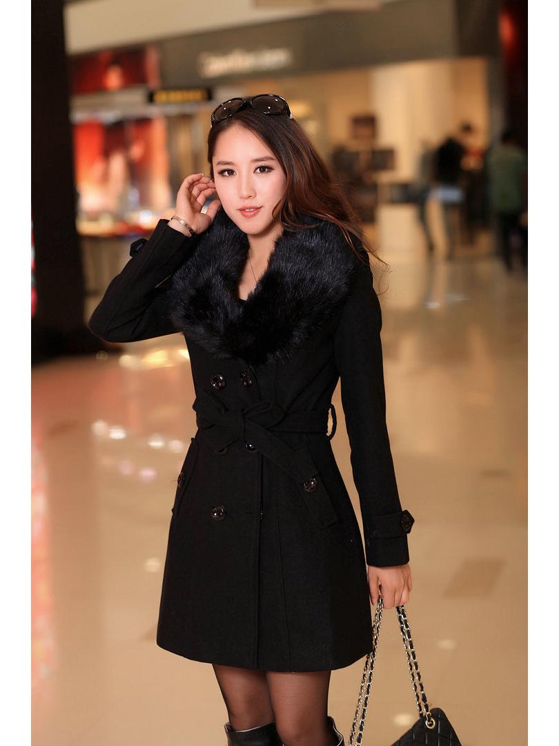 

Korean Style Double-Breasted Mid-Length Wool Coat with Fur Collar for Women 4XL чёрный
