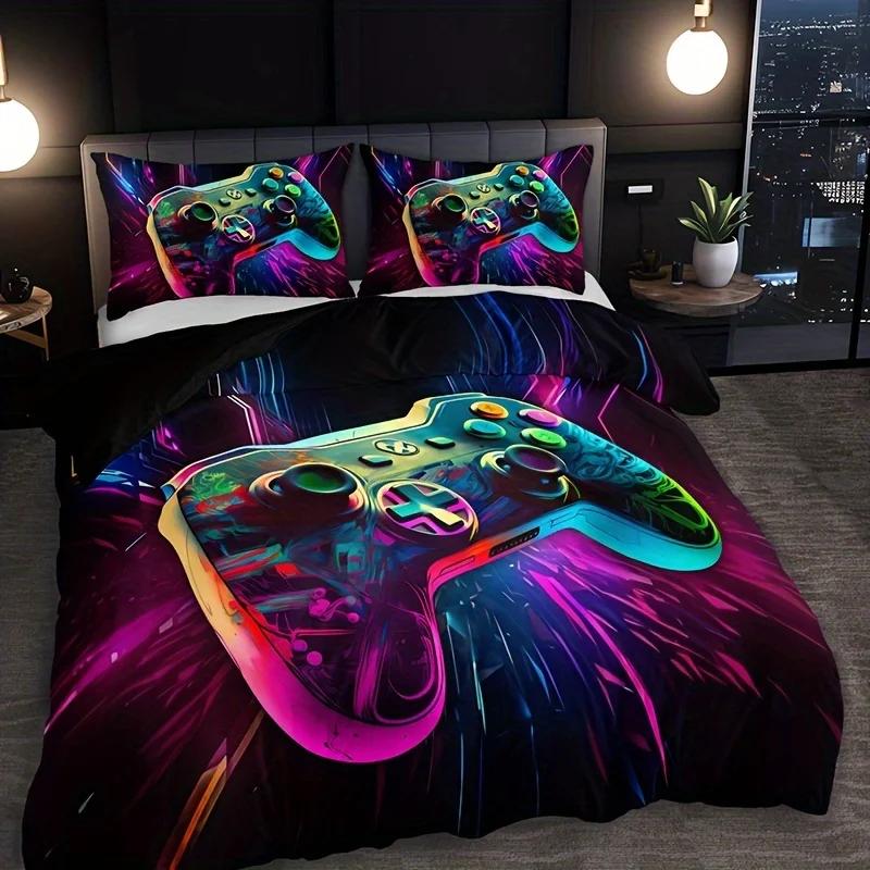 Set Copripiumino Gaming Gamer Matrimoniale, Set Biancheria da Letto Videogiochi per Bambini, Ragazzi, Moderni Ragazzi Cartoni Animati Gamepad Set Copripiumino
