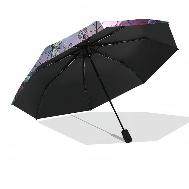 1pc Stained Glass Fairy Design Automatic Folding Umbrella - Portable Tri-Fold Design with Iron Frame - Outdoor - Ideal Gift for Fans, Travelers, Daily