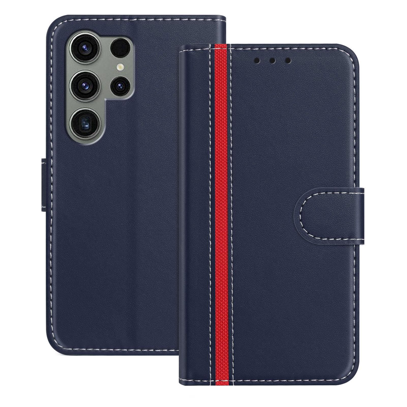 

For Samsung Galaxy S23 Ultra Phone Cases Wallet Stand Color Splicing Leather Cover with Magnetic Clasp F