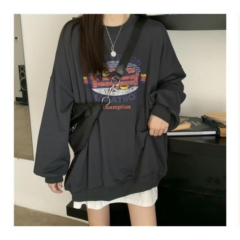 Rundhals Pullover Damen Locker Top