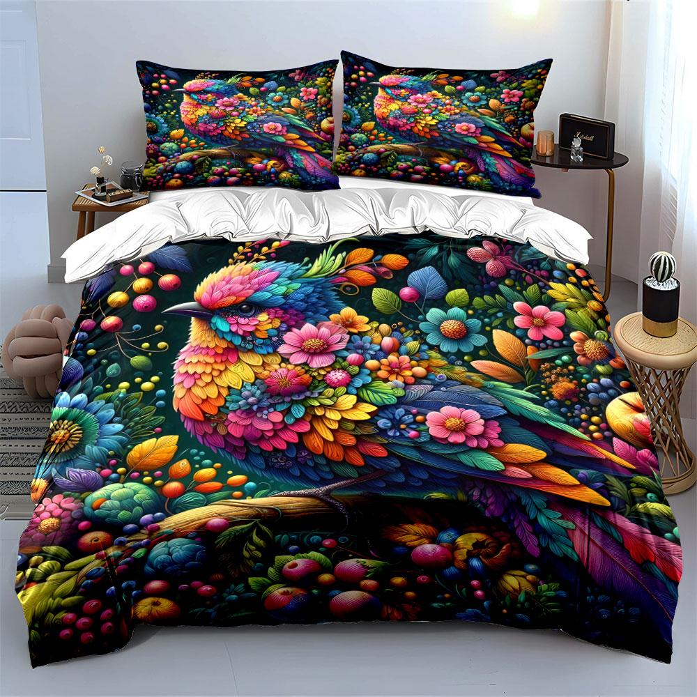 Colorful Floral Bird Art Set Multiple Sizes Kid'S And Adults' Bedroom Exquisite 3Pc Bedding Set, Gift
