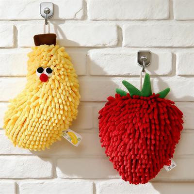 Cute Fruit Hand Towel Fuzzy Strawberry Banana Towel Absorbent Chenille Soft Puff Towel with Hanging Loop for Bathroom Kitchen