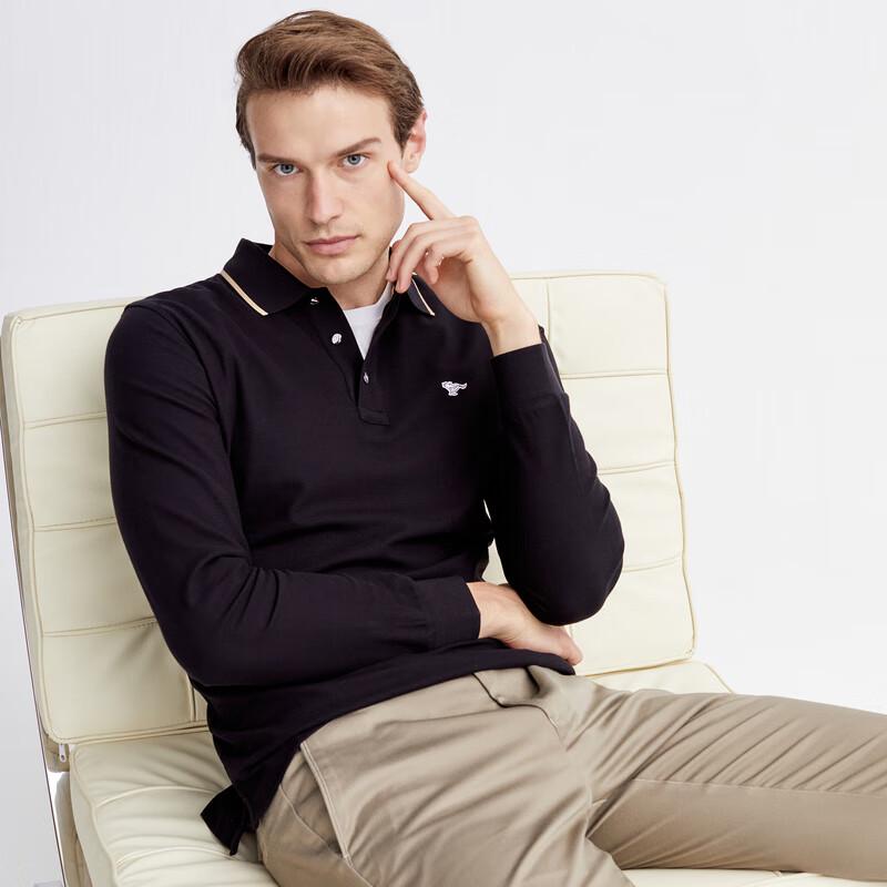 Septwolves Men's Striped Long Sleeve Polo Shirt