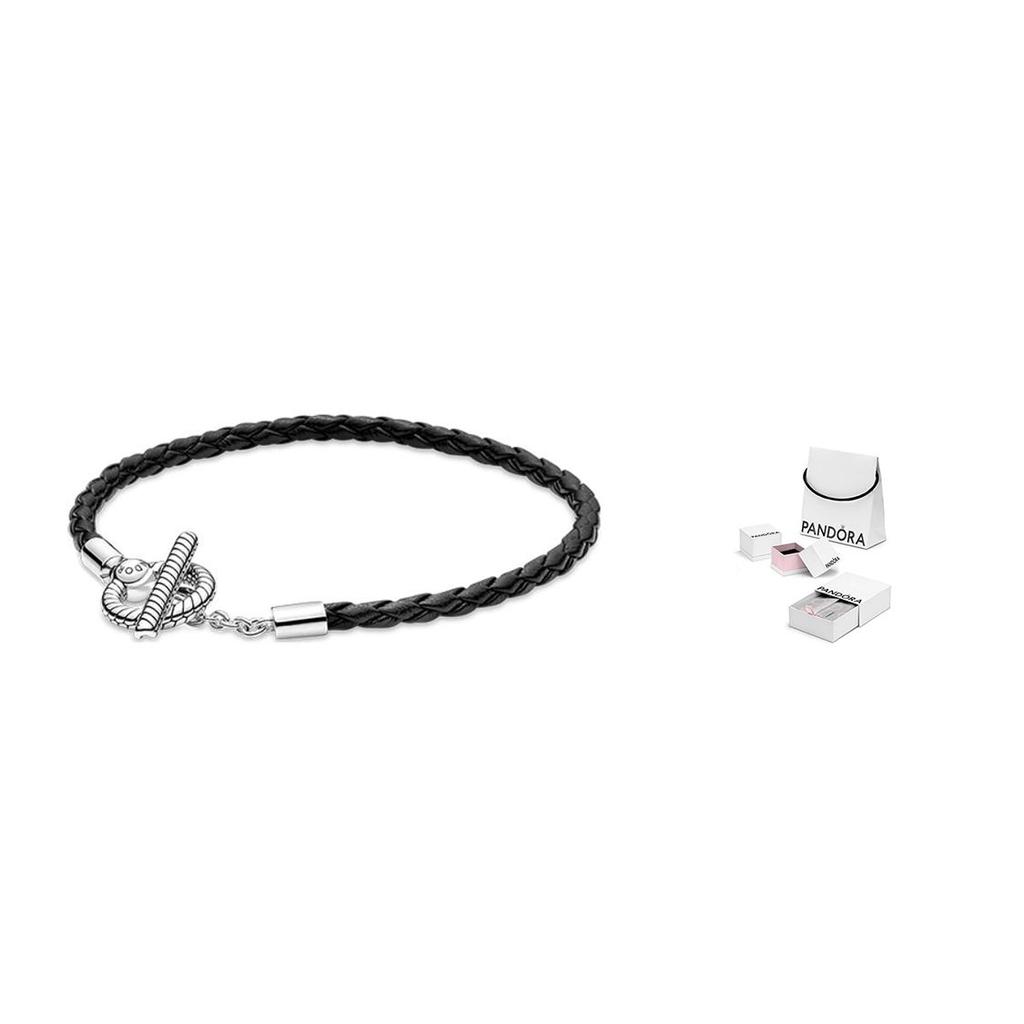 Pandora Moments T-Bar Woven 925 Silver Leather Bracelet Unisex bracelet 591675C01
