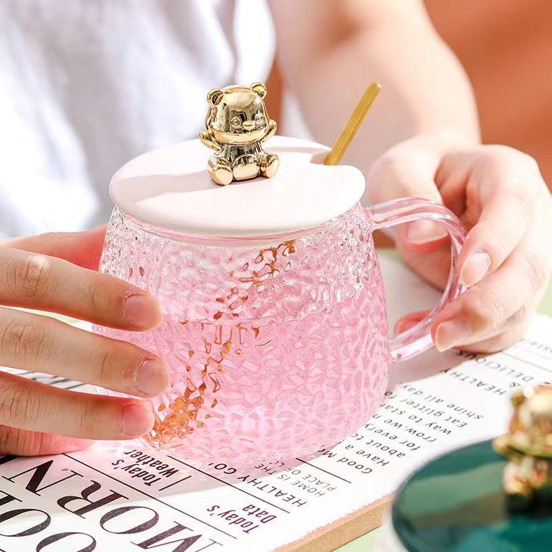 Kreatywny złoty kubek z misiem, eleganckie minimalistyczne szklane kubki, filiżanka do kawy dla pary, kubki do kawy i mleka, ręcznie robiony ceramiczny kubek do napojów, prezent