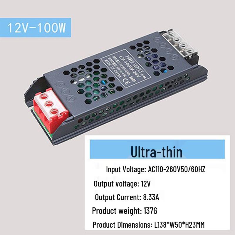 Ultra-Thin Silent LED Linear Light Transformer, 220V to 24V, Black King Kong