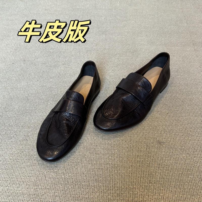 Cowhide version~ niche leather loafers women's one-pedal lazy shoes flat single shoes women's low-heeled commuting small leather shoes