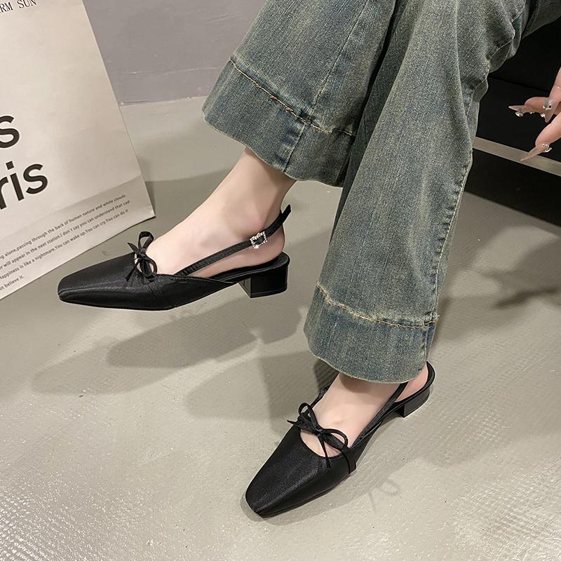 Fashion Bow Women Sandals High Heels Ballet Shoes Square Toe Slingback Summer 2025 Elegant Slippers Trend Pumps Dress Chunky Sandalias