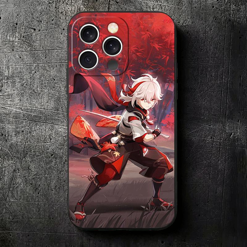 Genshin Impact Kazuha Soft Phone Case for iPhone 16 16E 17 Air 15 Pro Max 14 Plus 13 Mini 11 12 7 Black Cover Back Shell
