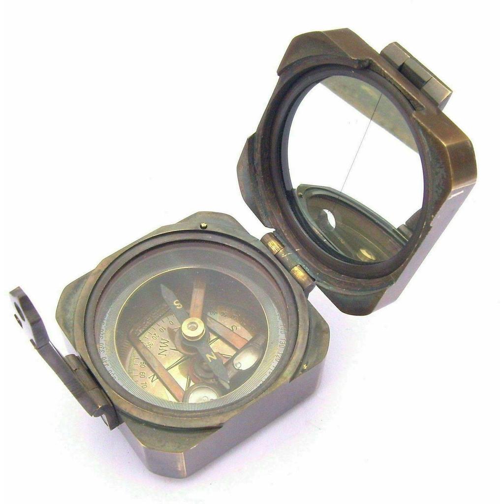 India Brass Solid Mini Brunton Compass Square Antique Vintage Style Gift Compass  (Brown