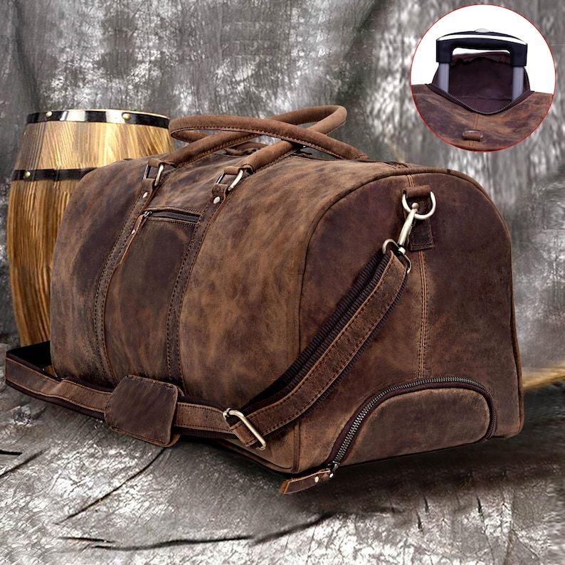 Handmade Leather Trolley Duffel Bag Mens Travel Duffel on Wheels Carry on Cabin Luggage Overnight Duffel Christmas Gift for Men and Women