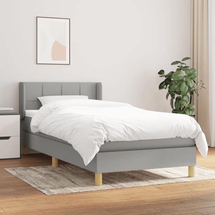 3130241 vidaXL Lit à sommier tapissier avec matelas Gris clair 90x200 cm Tissu