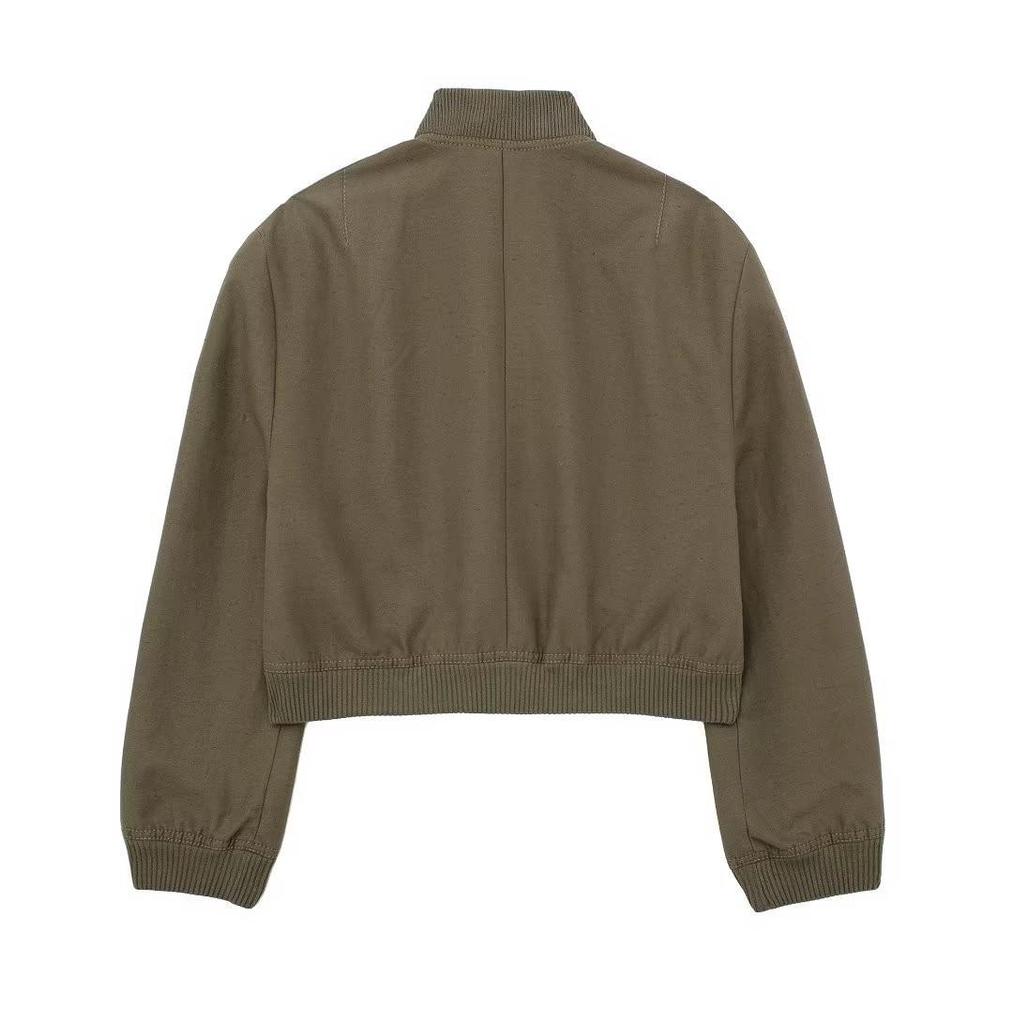 Summer 2024 Women's European-American Style Bomber Jacket with Large Pockets