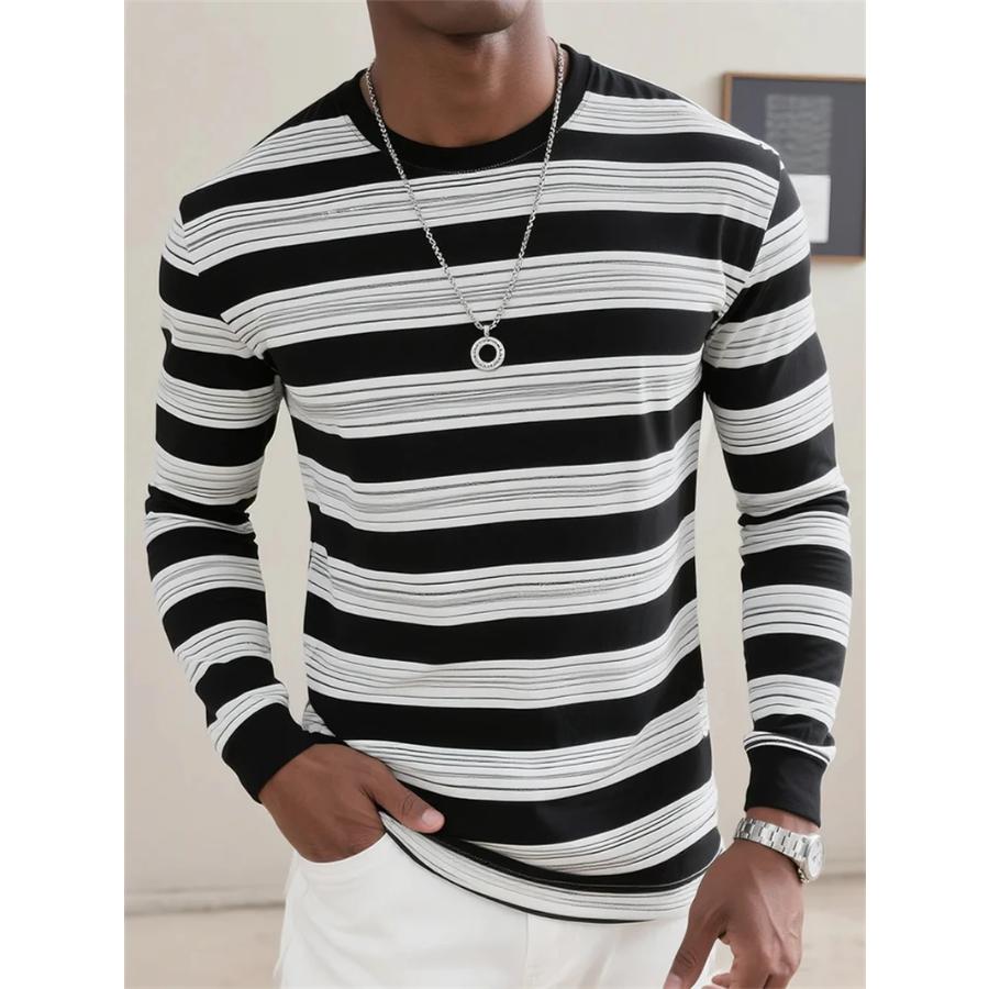 T-shirt a Maniche Lunghe Grafiche a Strisce Retro da Uomo Moda Semplice Primavera Autunno T-shirt Stampate 3D Magliette Casual Oversize