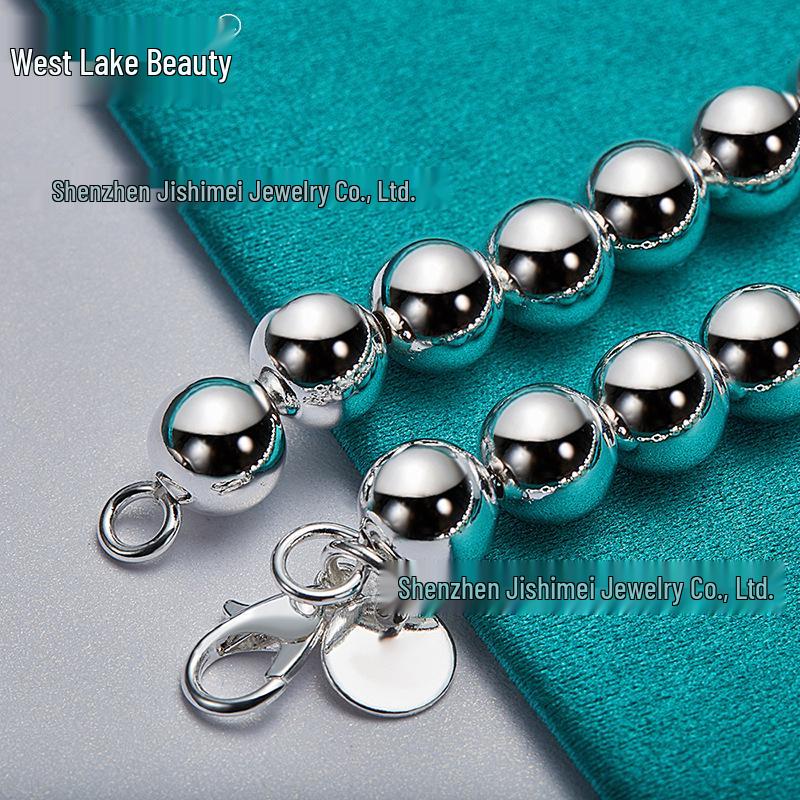 Náramek z dutých 8mm stříbrných korálků West Lake Beauty