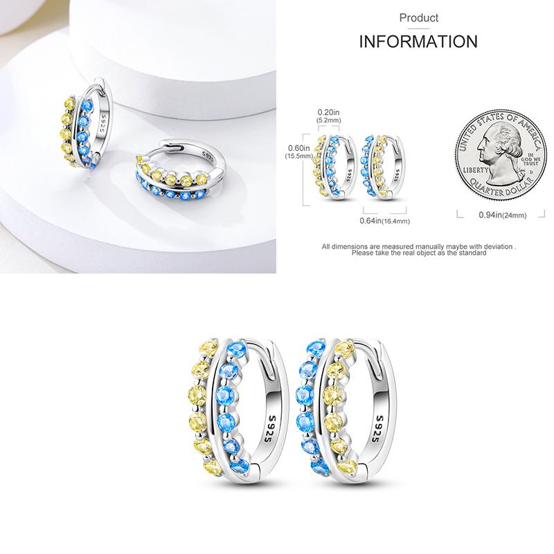Sparkling Blue Zircon Hoop Earrings Pave U Shape Star Devil Eyes Circle S925 Drop Earring Fit Original Party Jewelry