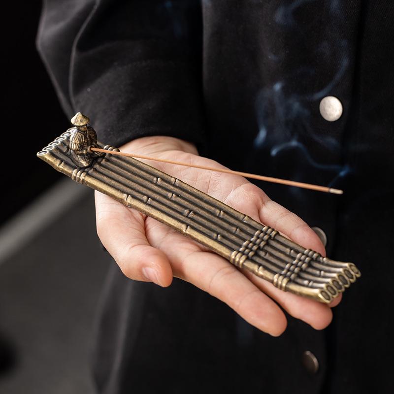 Fisherman Fishing Line Incense Holder: Indoor Tea Ceremony Ornament, Alloy Incense Burner Base.